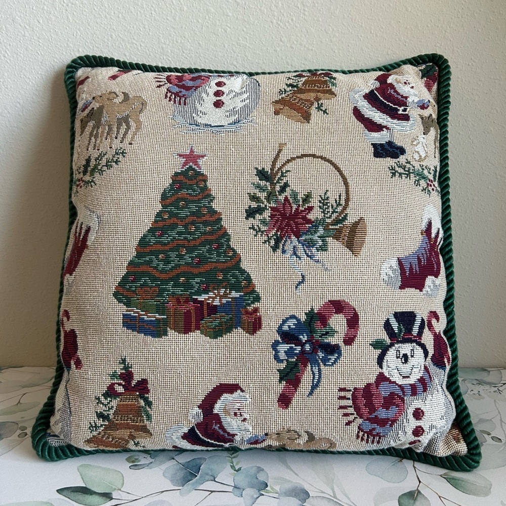 Vintage Holiday Throw Pillow with Christmas Design